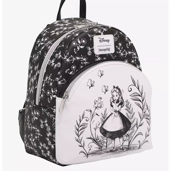 Loungefly Disney Alice In Wonderland Black & White Mini Backpack NWT - Picture 2 of 4